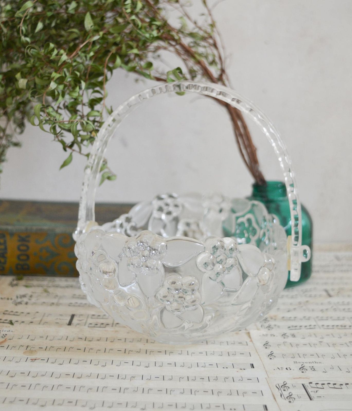 Vintage Crystal Walther Glas Basket With Handle, Carmen Satiniert Clear Glass Made In Germany, Fruit Basket, Candy Basket #1848/5 19cm photo furniture