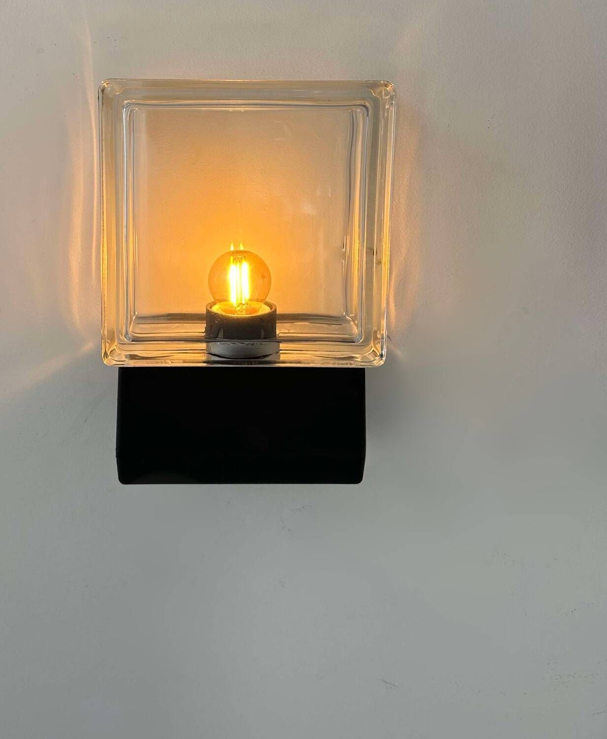Pair Of Vintage Wall Lights, Glass And Black Metal, Italy 1980 photo vinterior