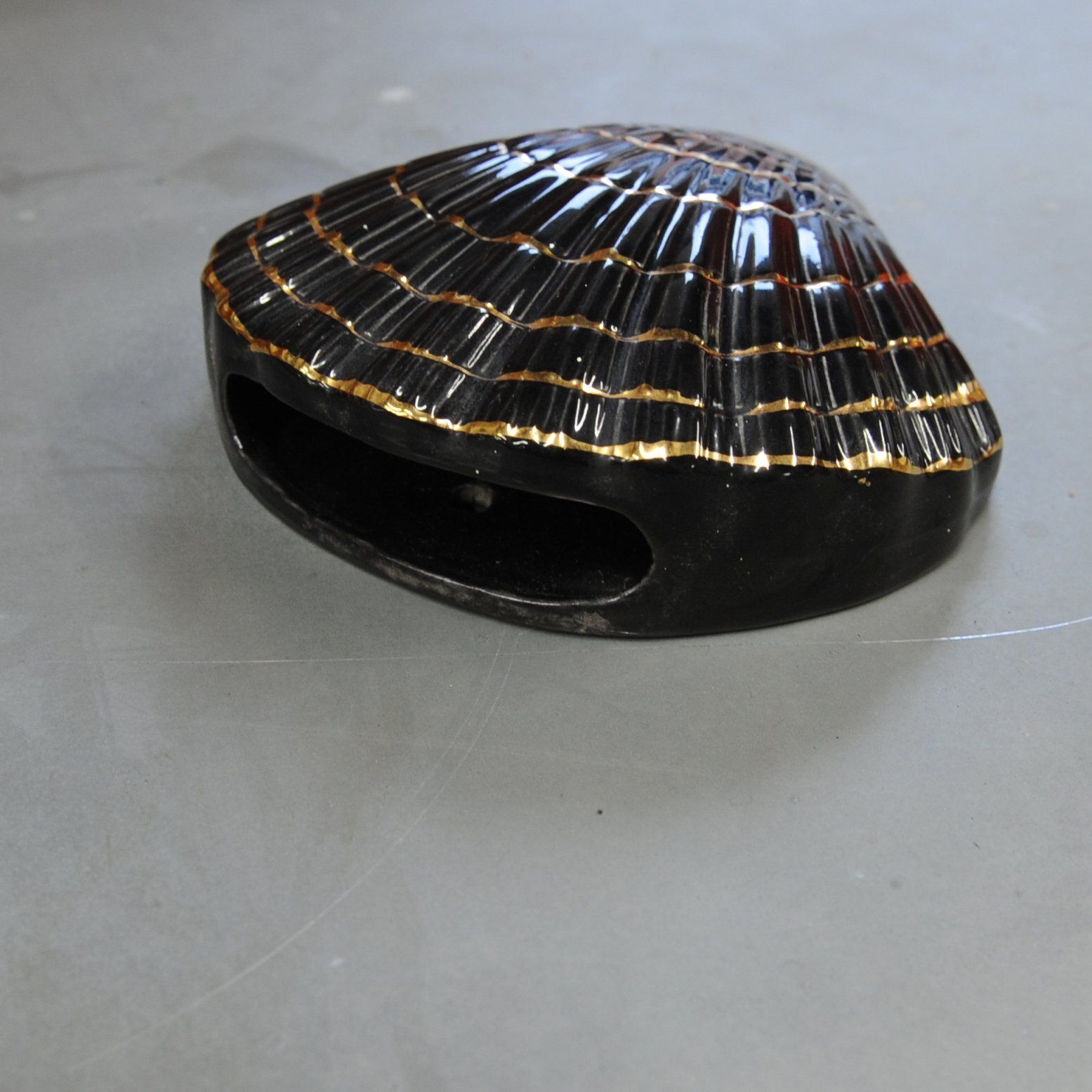 Vintage Gold And Black Ceramic Shell Wall Vase, 1950s photo buy
