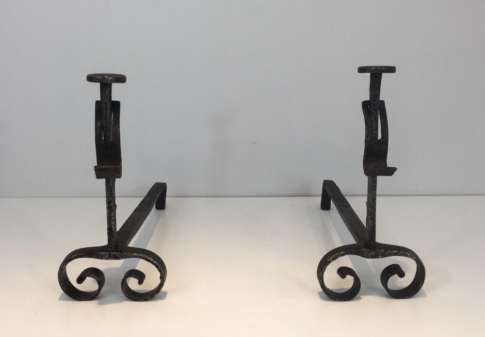 Pair Of Wrought Iron Andirons. French. photo 550.0