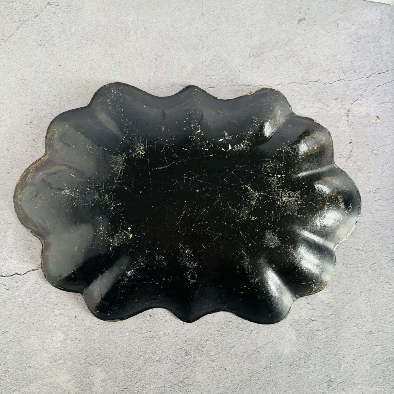 Antique Paper Mache Cream Floral Dish photo vinterior