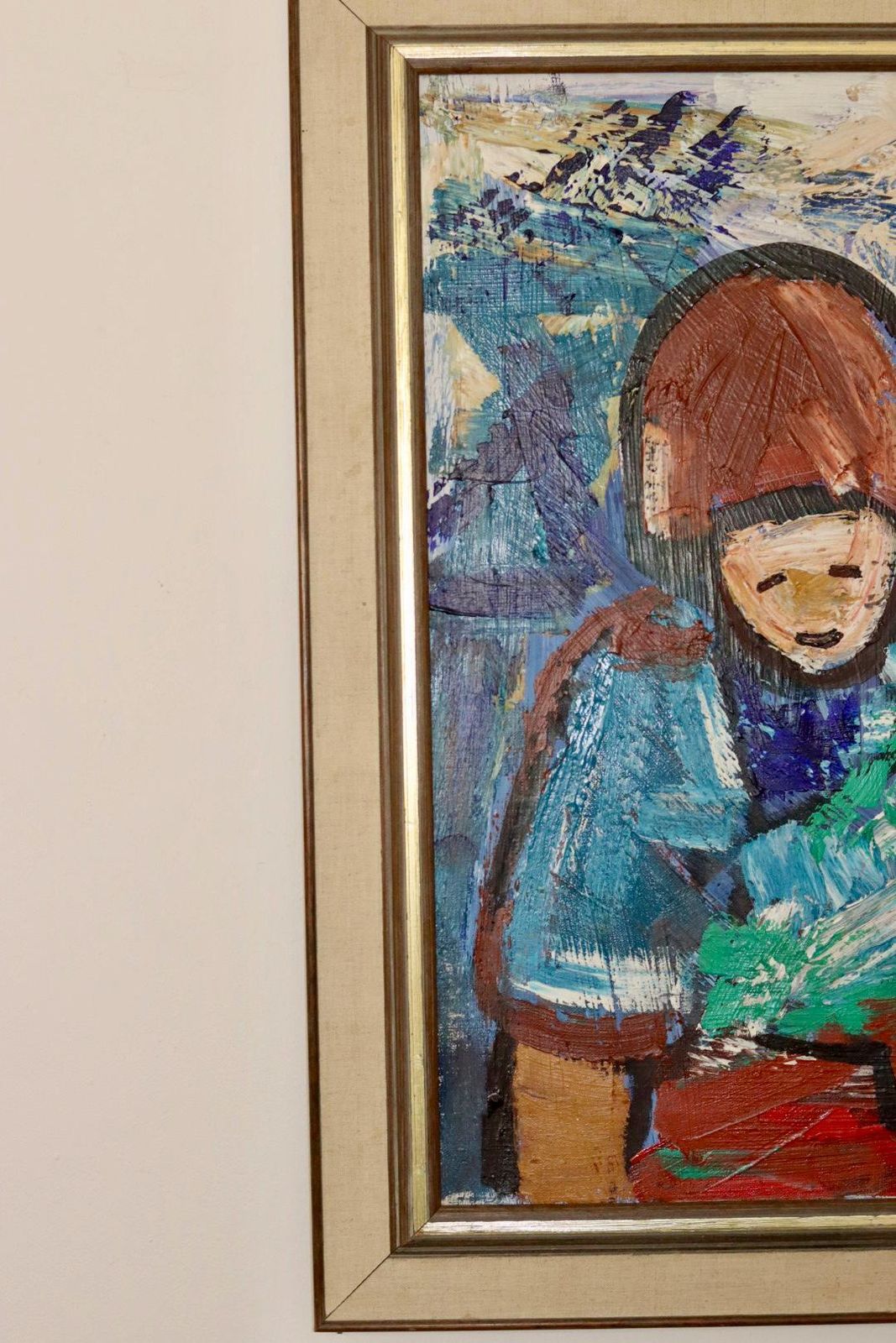 Original Large Swedish Oil Painting "Figure "By Gösta Falck Circa 1960 Vintage & Framed photo Art