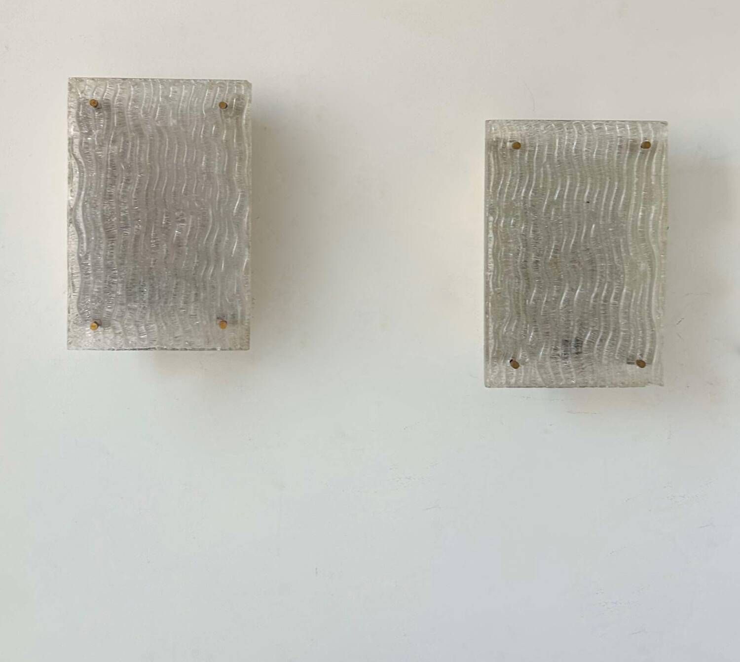 photo for sale Pair Of Vintage Sconces, Molded Frosted Glass, Murano Italy 1970