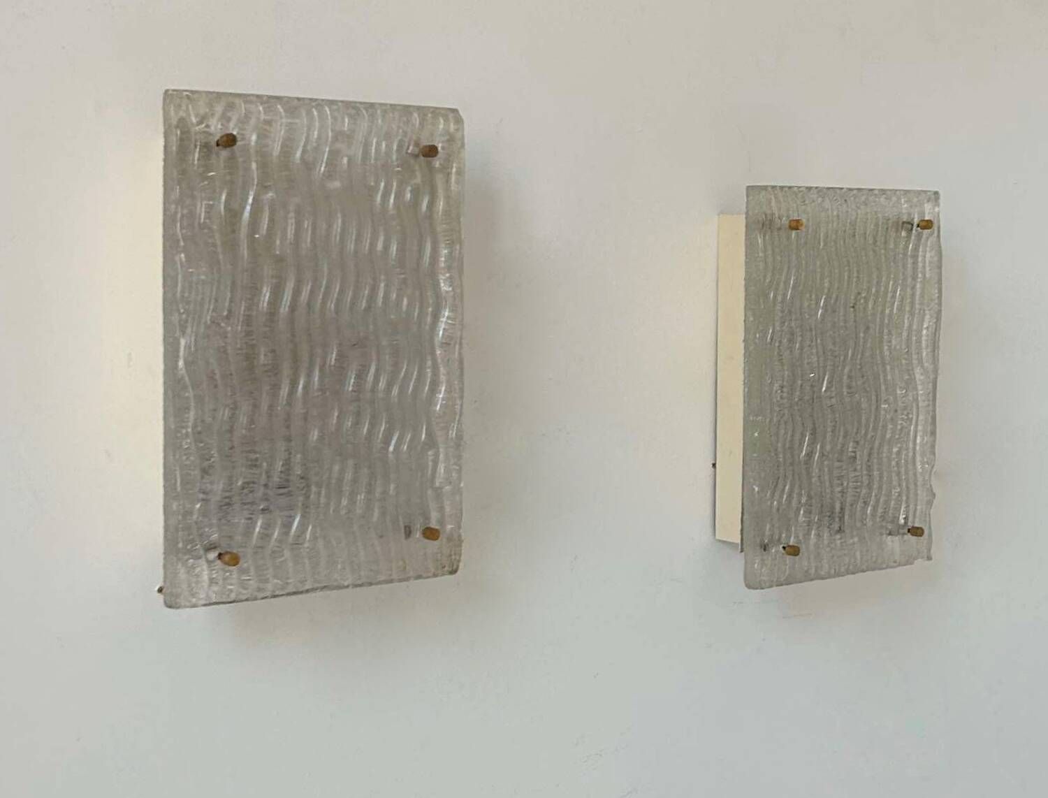 photo buy Pair Of Vintage Sconces, Molded Frosted Glass, Murano Italy 1970