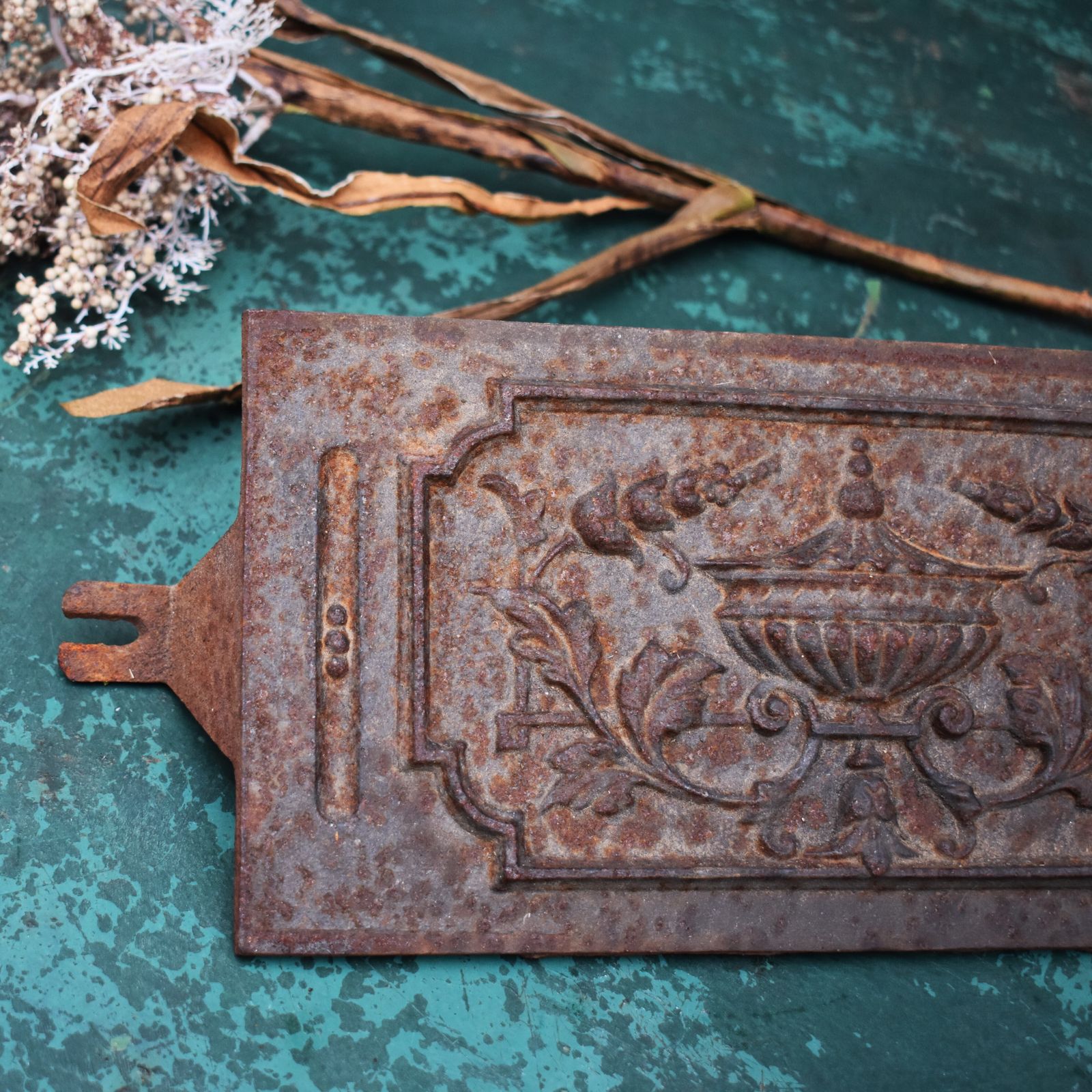 Antique Victorian Salvaged Cast Iron Flower And Urn Wall Plaque Fireplace Panel photo 75.0