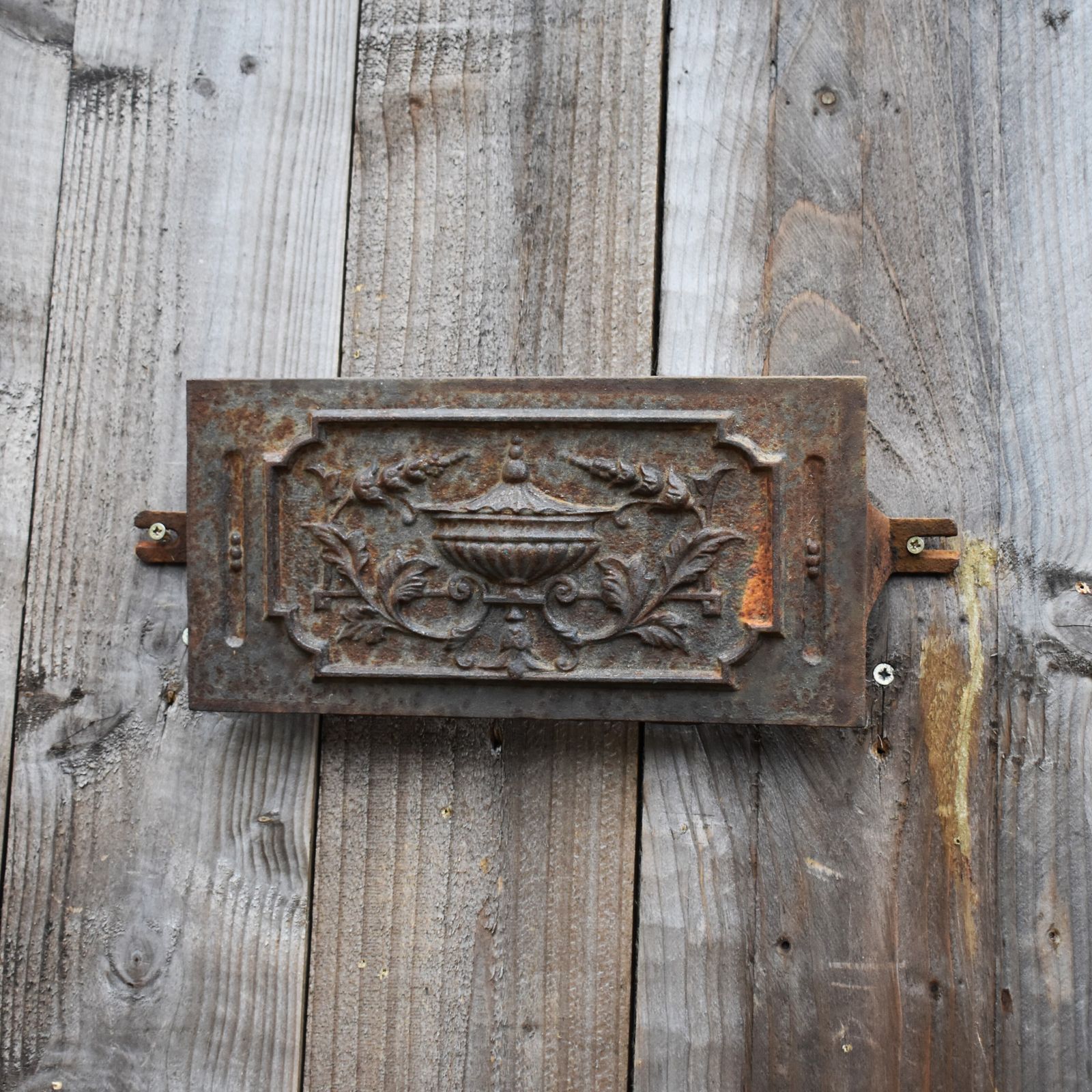 photo furniture Antique Victorian Salvaged Cast Iron Flower And Urn Wall Plaque Fireplace Panel
