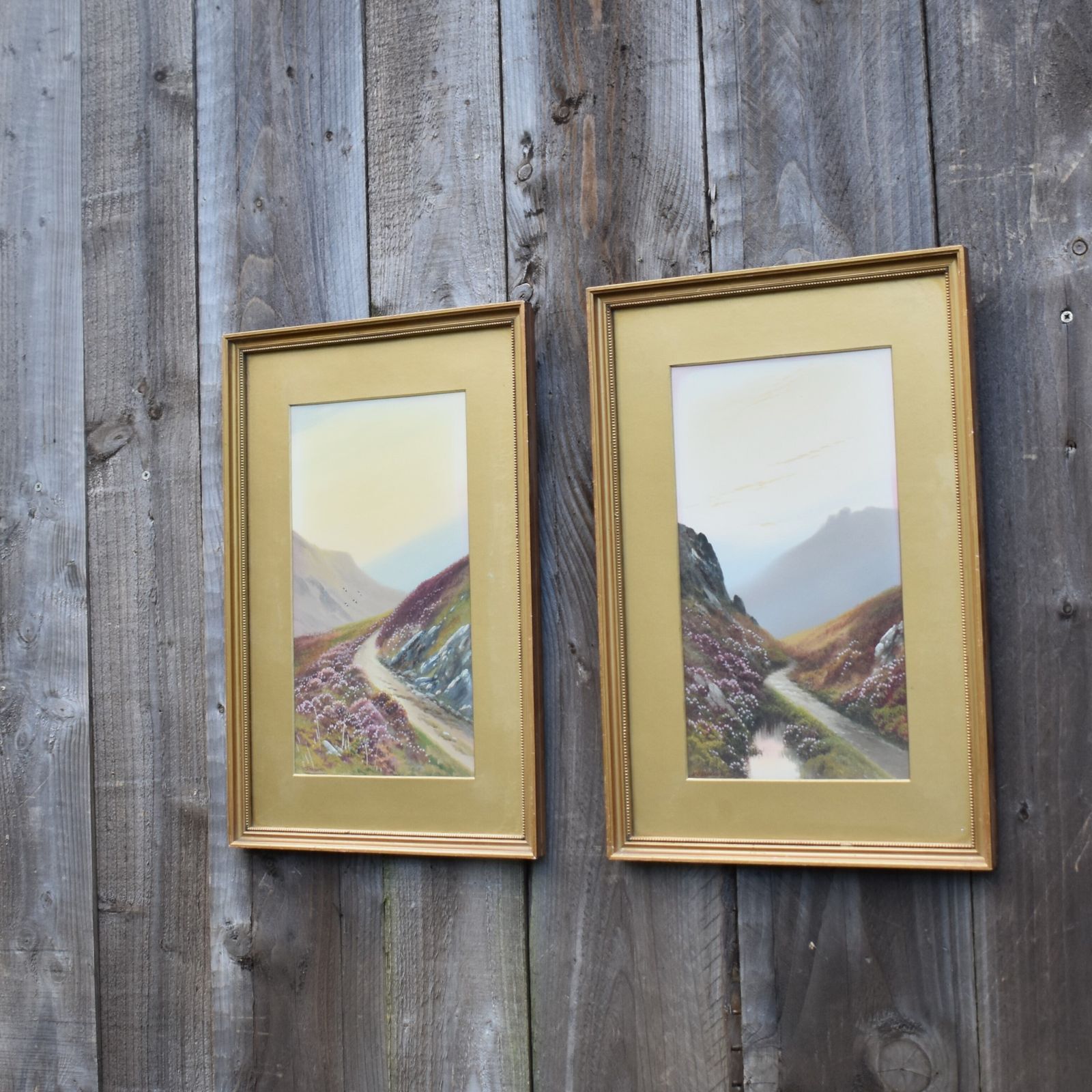 Antique Reginald Daniel Sherrin Dartmoor Exmoor Watercolour Framed Painting Pair photo furniture