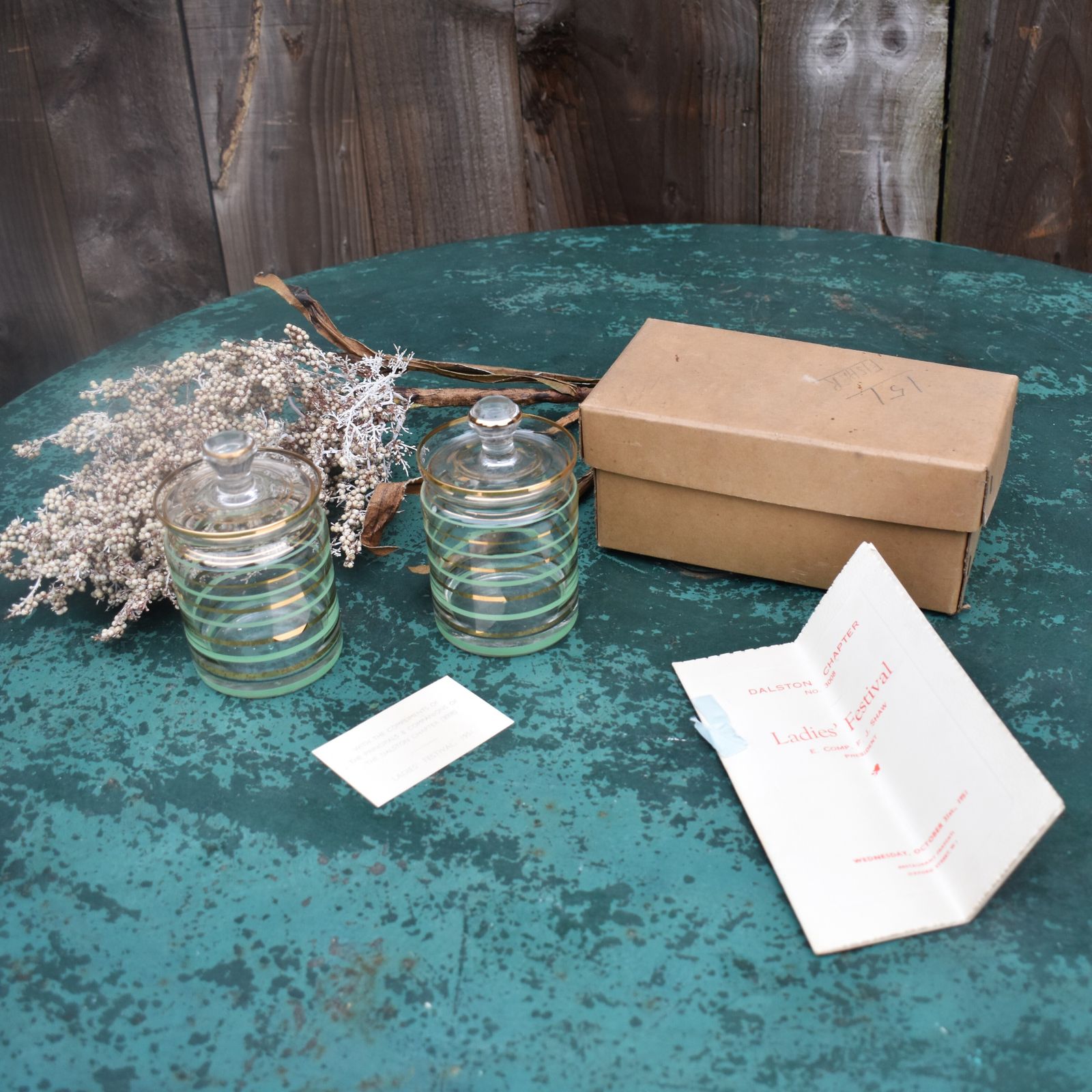 photo buy Vintage 1951 Dalston Masonic Lodge 3008 Ladies' Festival Gift Jars & Autographs