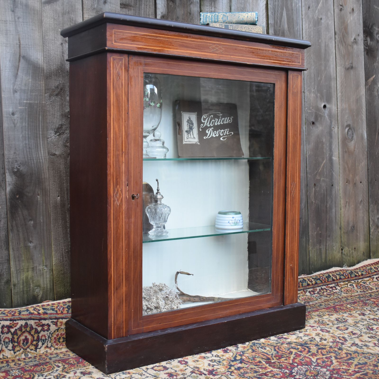 Antique Mahogany Inlaid Satinwood Floor Standing Glazed Display Pier Cabinet photo Furniture