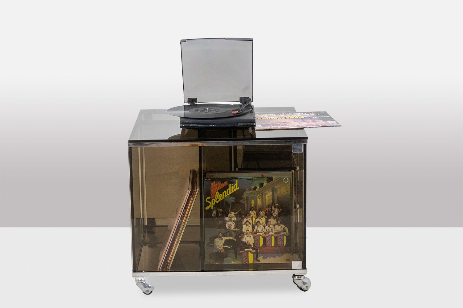 Maison Jansen. Furniture For Vinyls In Smoked Glass. 1970s. photo Home Decor