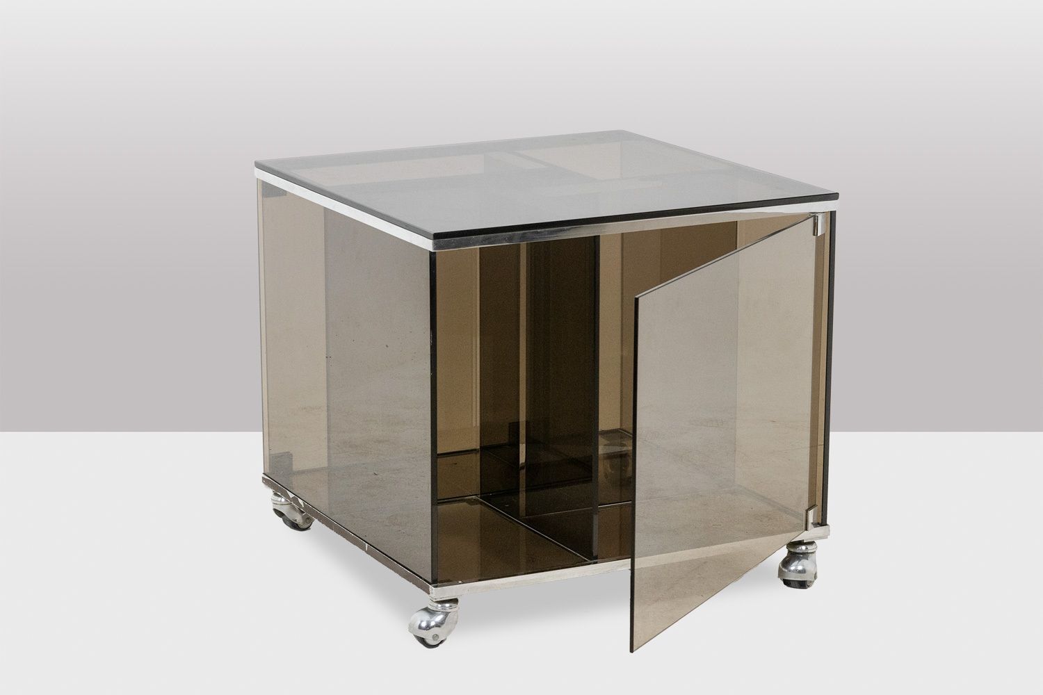 Maison Jansen. Furniture For Vinyls In Smoked Glass. 1970s. photo vinterior