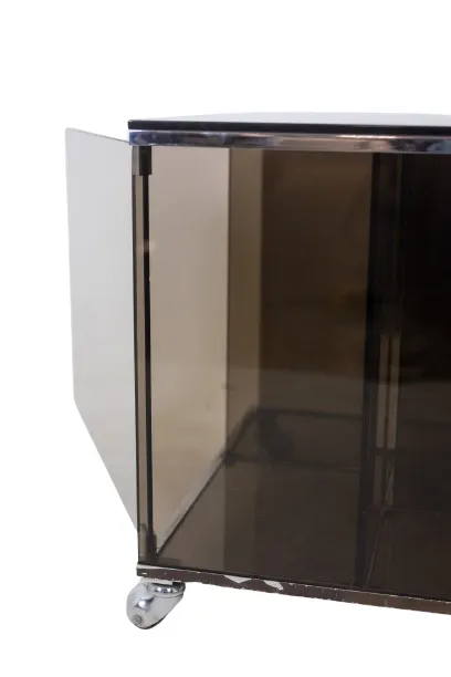 photo furniture Maison Jansen. Furniture For Vinyls In Smoked Glass. 1970s.