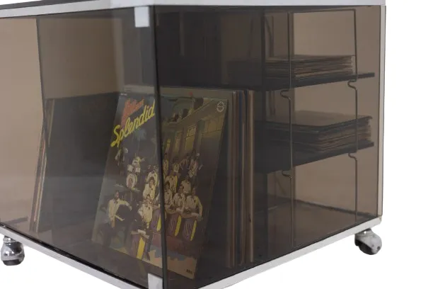 photo for sale Maison Jansen. Furniture For Vinyls In Smoked Glass. 1970s.