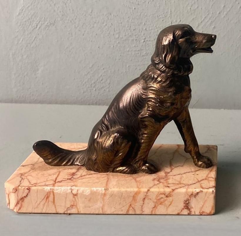 photo for sale Art Deco France Pair Of Metal Bookends Featuring Dogs With A Fine Marble Base
