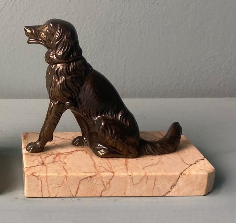499.0 Art Deco France Pair Of Metal Bookends Featuring Dogs With A Fine Marble Base photo