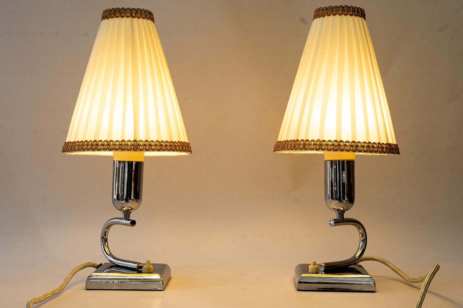 679.0 2 Art Deco Chrome Table Lamps With Original Fabric Shades Vienna Around 1920s photo