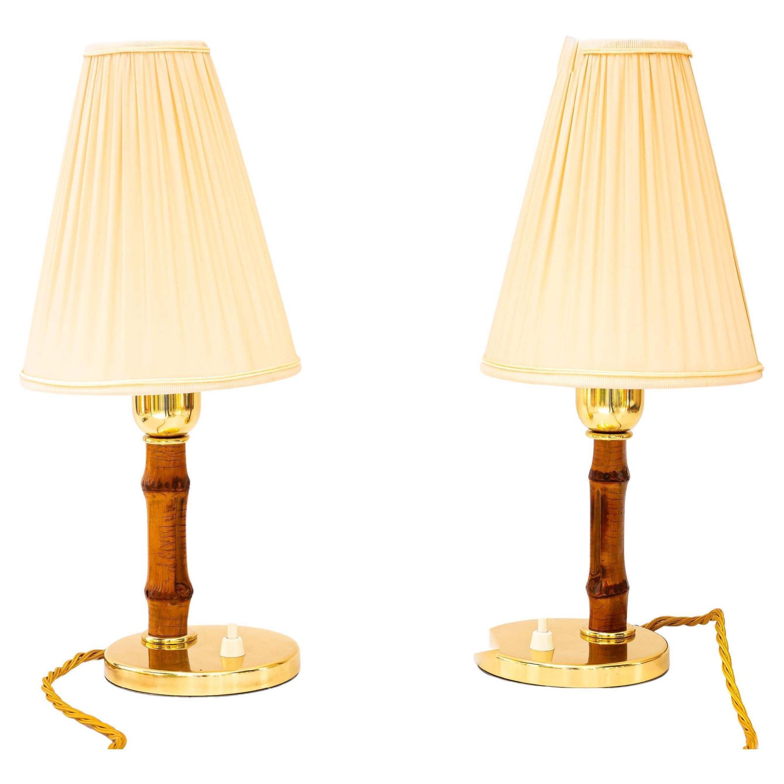 Rupert Nikoll Table Lamps With Bamboo And Fabric Shades Vienna Around 1950s