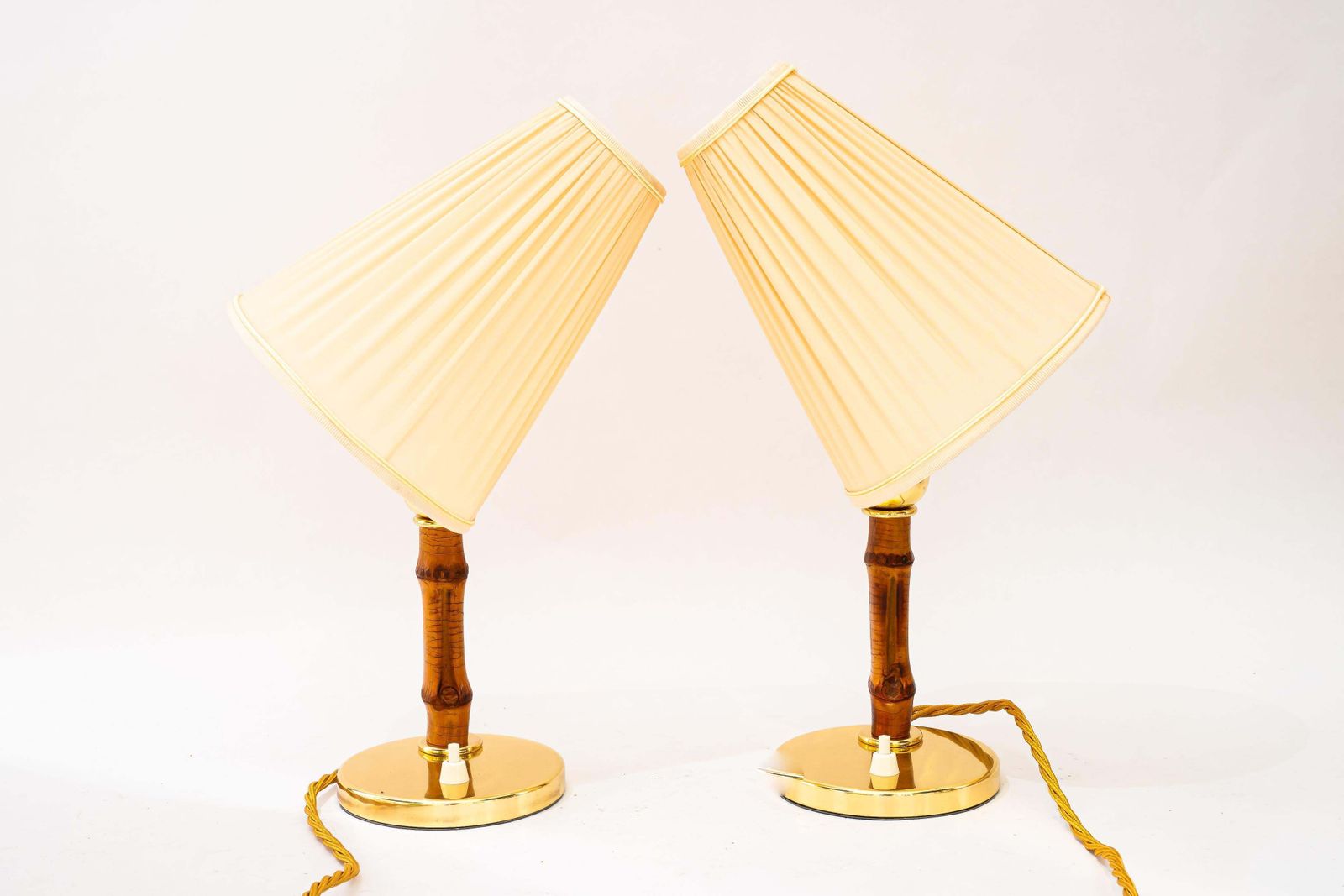 Rupert Nikoll Table Lamps With Bamboo And Fabric Shades Vienna Around 1950s photo vinterior