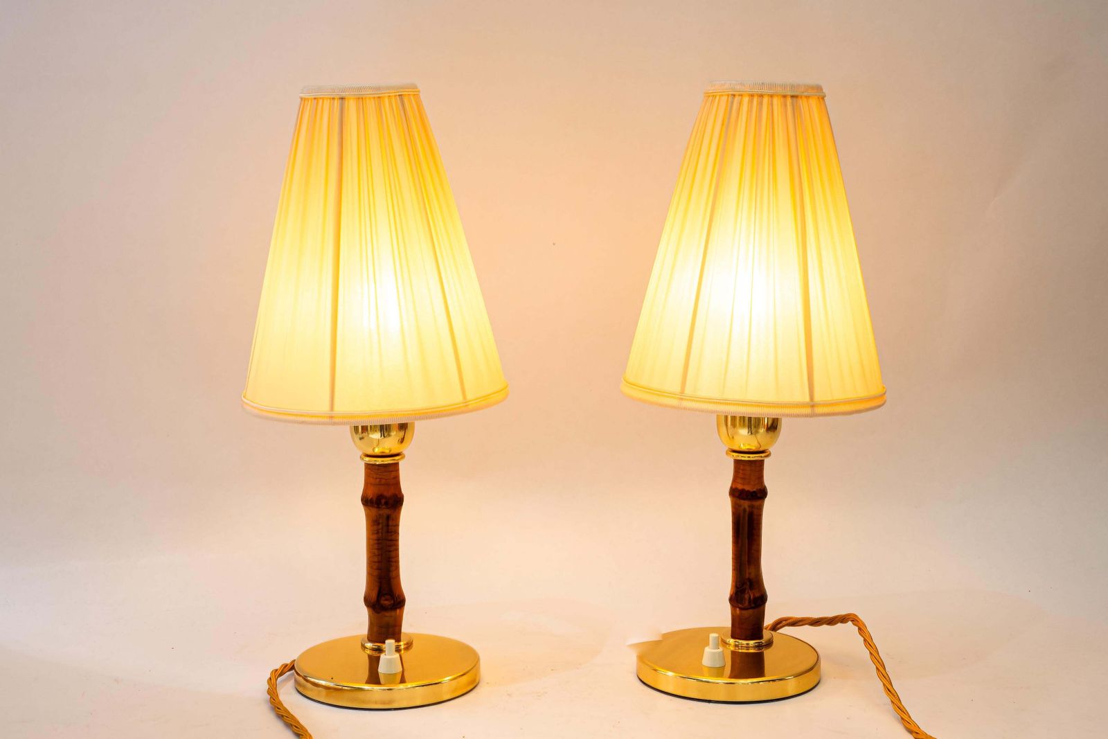 Rupert Nikoll Table Lamps With Bamboo And Fabric Shades Vienna Around 1950s photo vintage