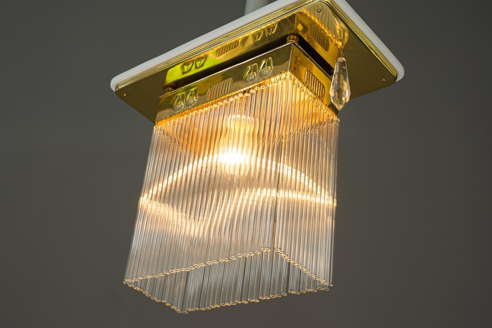 Art Deco Ceiling Lamp With Glass Sticks Vienna Around 1920s photo vintage