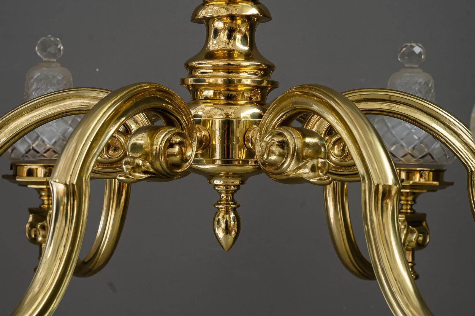 Very Big Art Deco Chandelier With Original Cut Glass Shades Vienna Around 1920s photo 3054.0