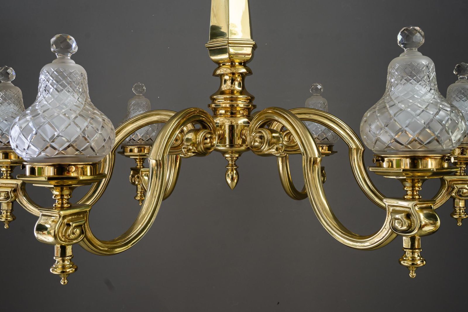 Lighting Very Big Art Deco Chandelier With Original Cut Glass Shades Vienna Around 1920s photo