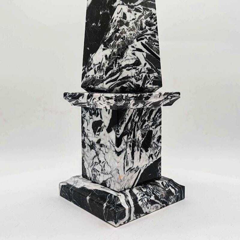 photo furniture 1970s Stunning Big Hand Carved Obelisk In Black Marble Of Aquitaine. Made In Italy. 43 Cm H.