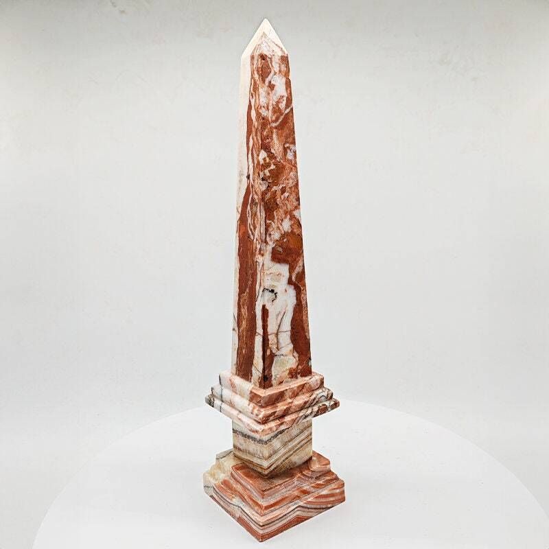 1970s Stunning Big Obelisk In Red An White Italian Marble. Made In Italy. photo furniture