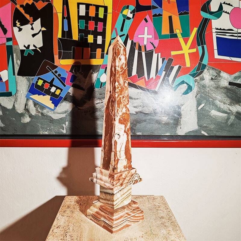 1970s Stunning Big Obelisk In Red An White Italian Marble. Made In Italy. photo 630.0