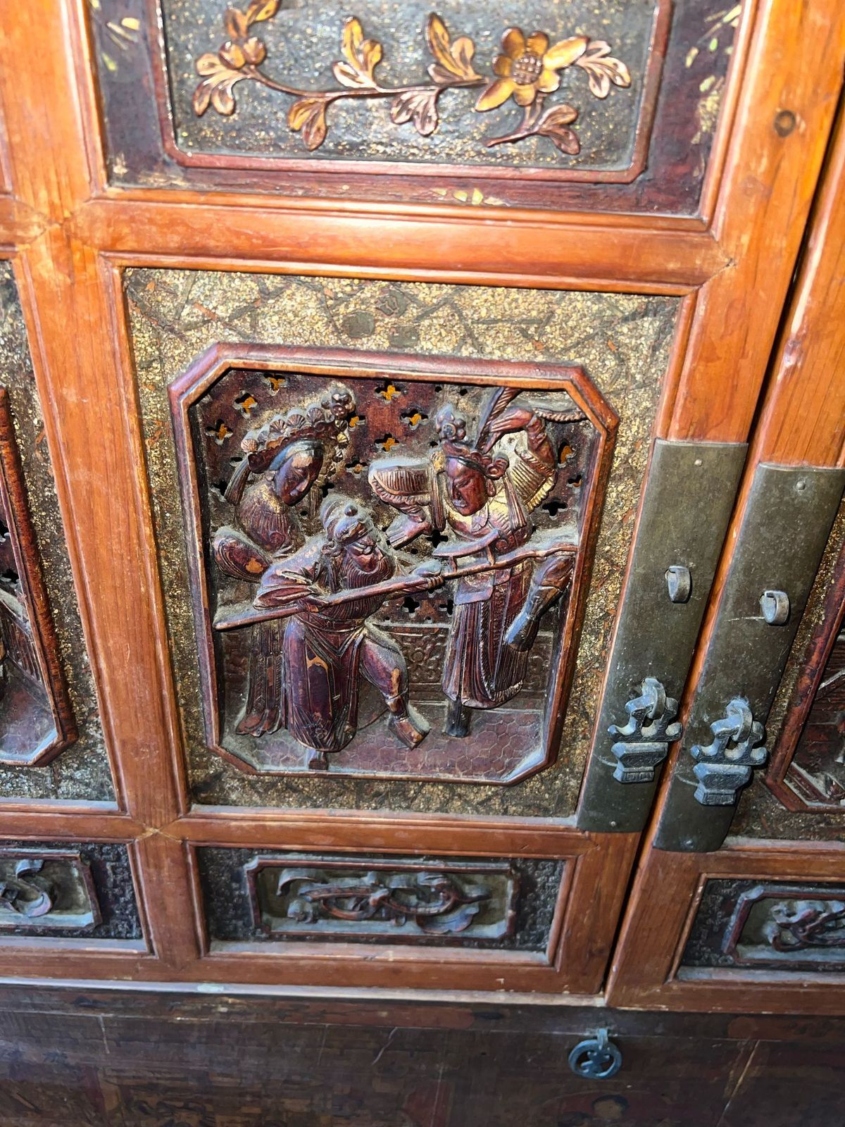 Chinese 19th Century Dowry Chest With Fretwork And Carved Gilt Characters photo furniture
