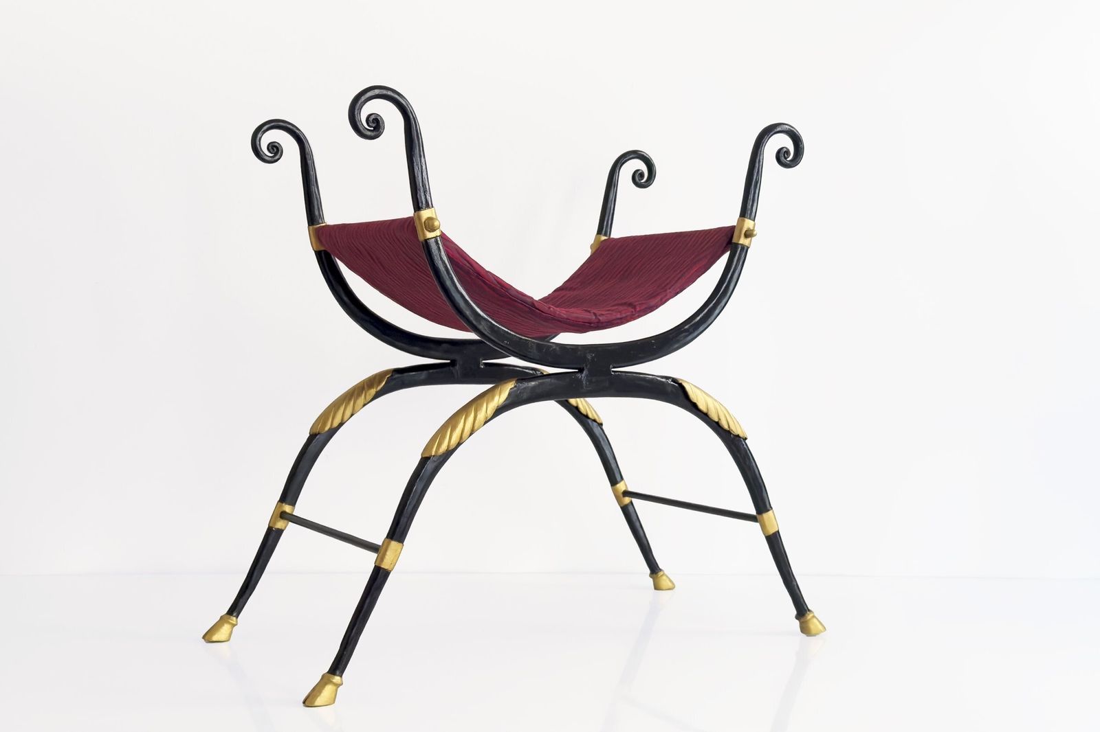 20th Century Stool In Wrought Iron Inspired By The Curule Chair, French Design