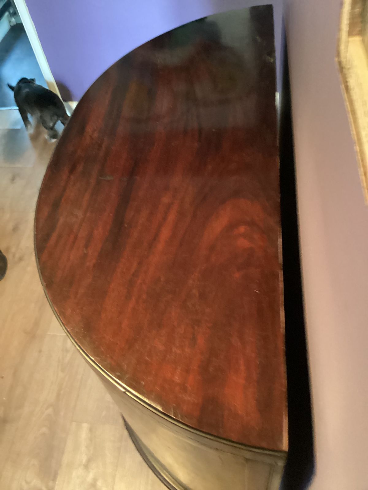 photo for sale Demilune Cabinet Cica 1920 With Drawer ,Ball & Claw Feet ,Mahogany Art Deco Marquetry Insets