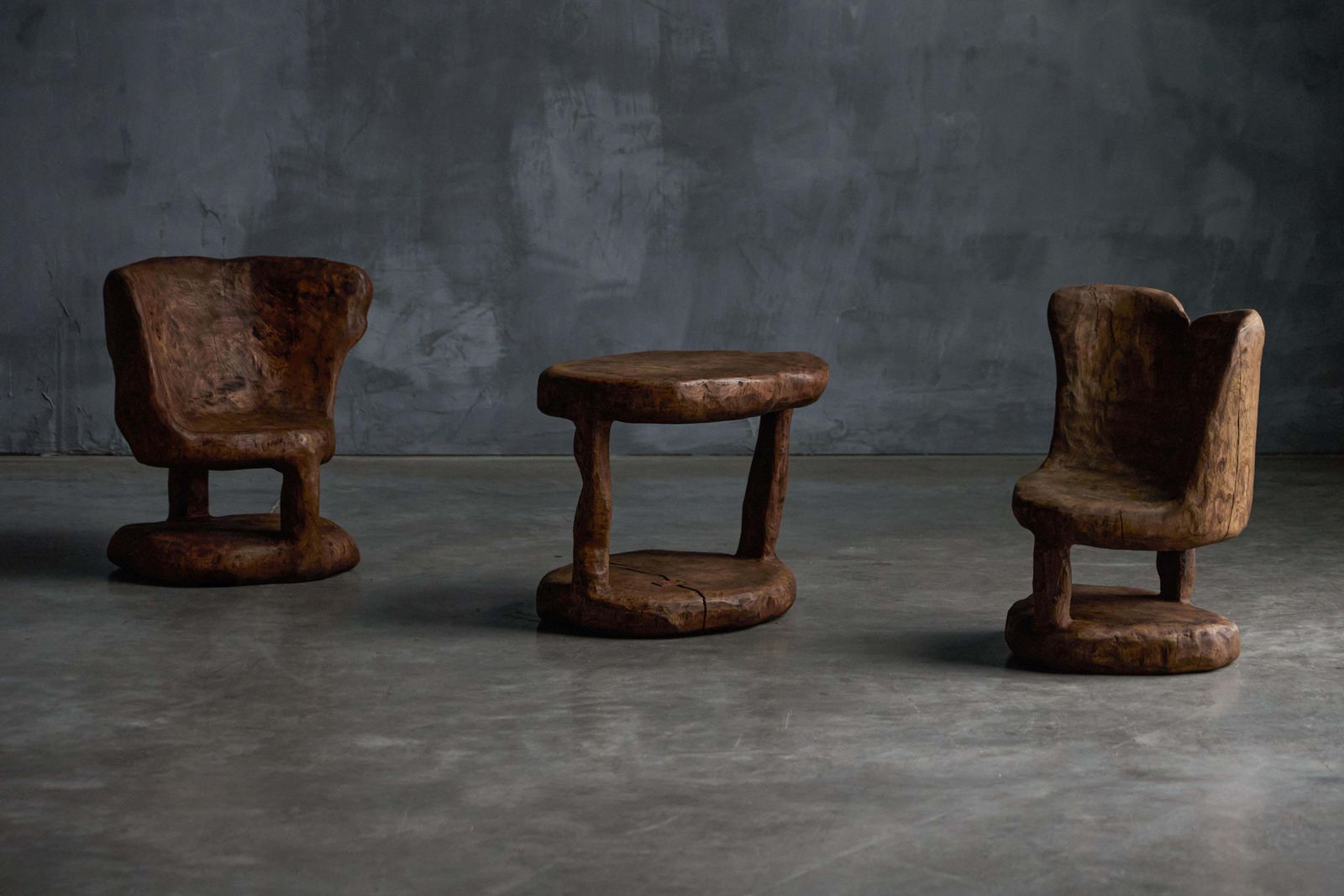 Brutalist Monoxyle Chairs, France, 1980s photo vintage