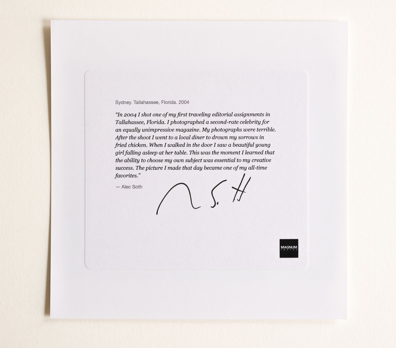 Alec Soth “Sydney. Tallahassee, Florida" Signed & Framed Magnum Print, 2004 photo Art