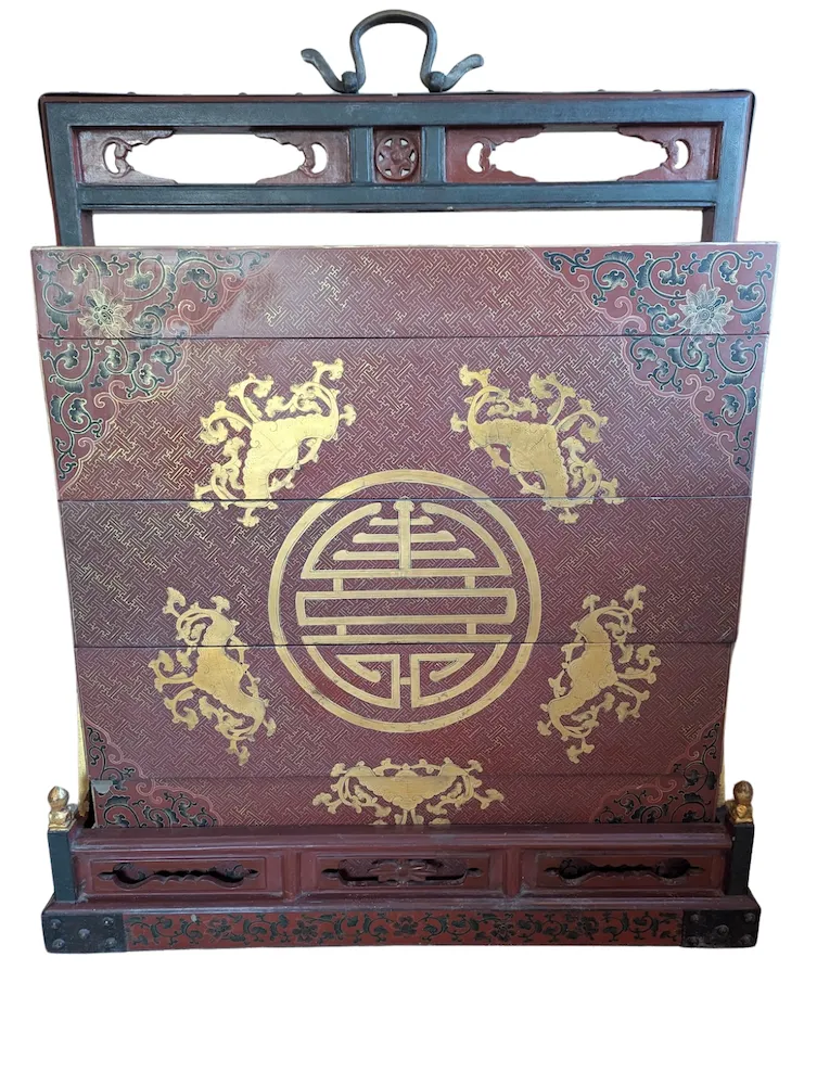 Newly Reduced Stunning Pair Of Gilded And Hand Painted Chinese Wedding Dowry Chests photo furniture