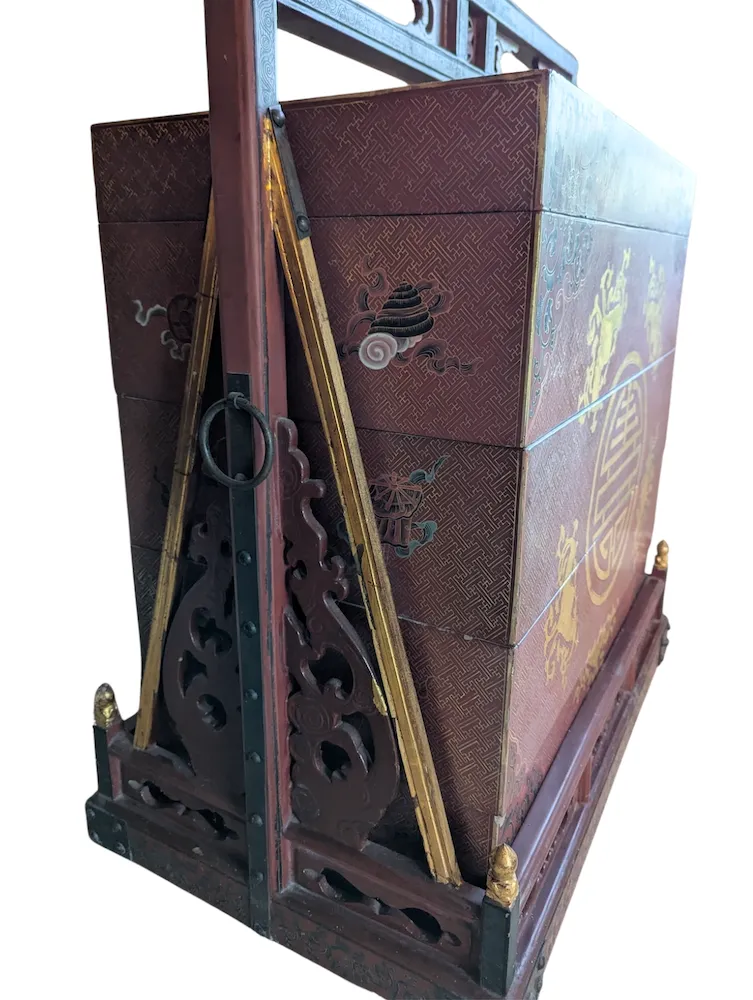 Newly Reduced Stunning Pair Of Gilded And Hand Painted Chinese Wedding Dowry Chests photo for sale
