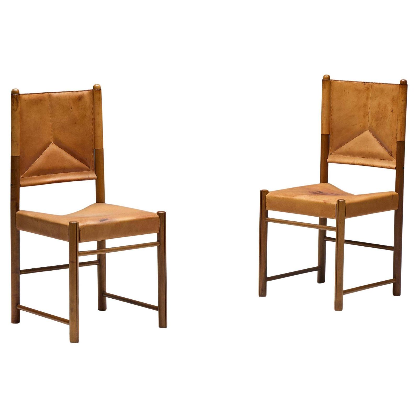 Cognac Leather Dining Chairs, Italy, 1960s photo furniture