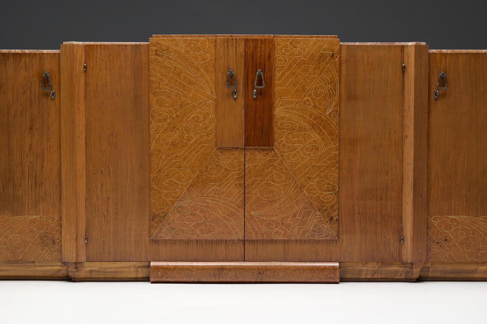 Art Deco Credenza In Marble And Burl Wood, France, 1930s photo 9537.0