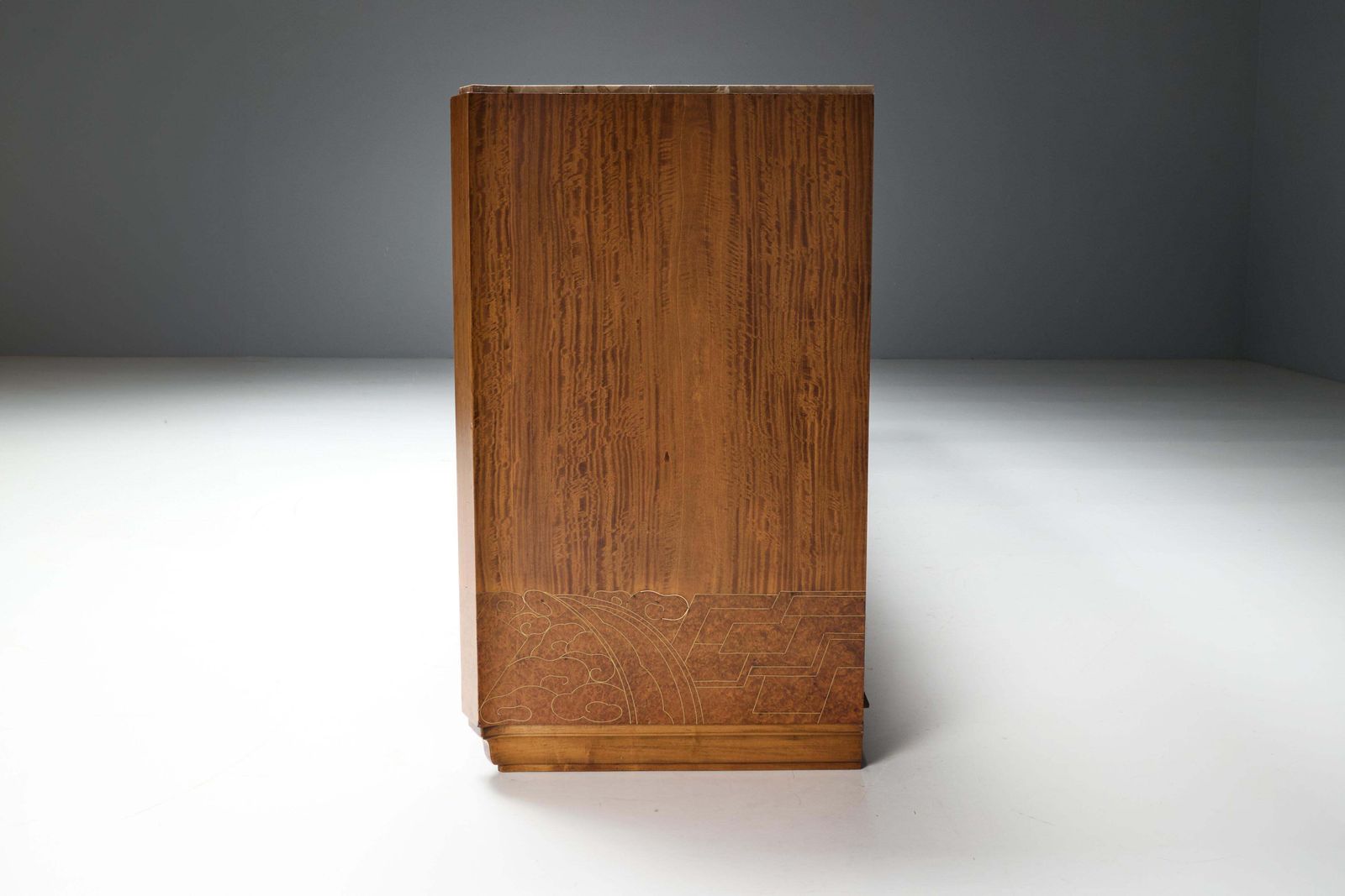 Furniture Art Deco Credenza In Marble And Burl Wood, France, 1930s photo