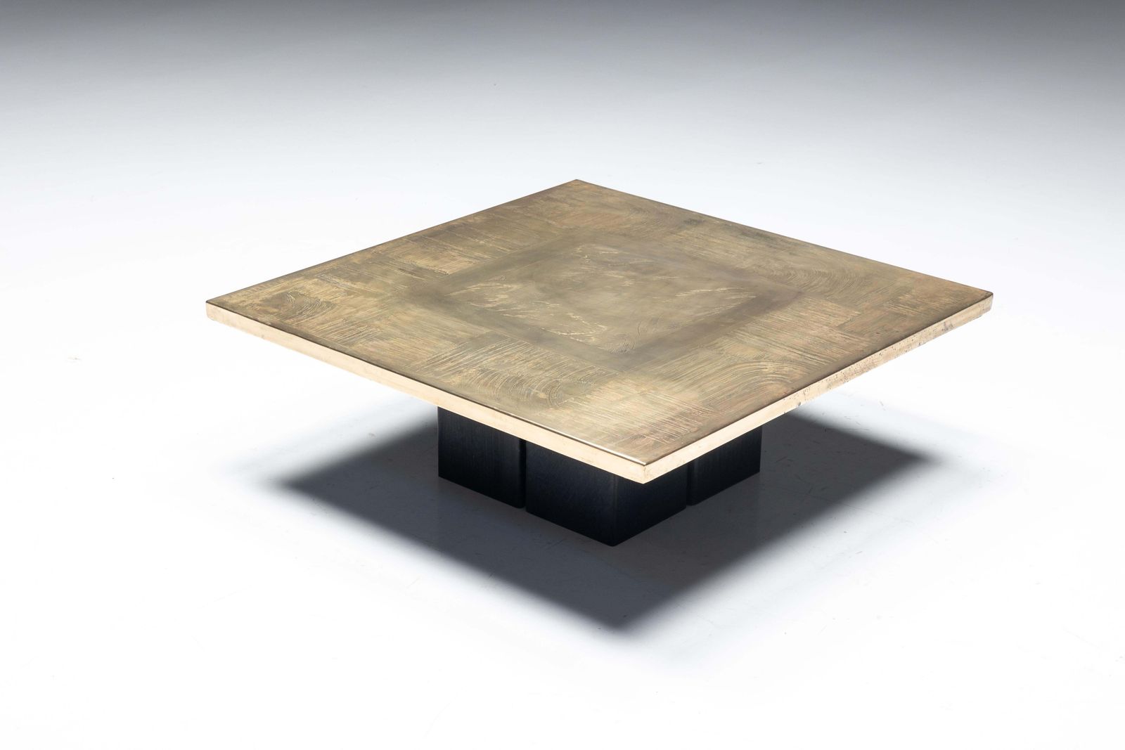 Brass Etched Coffee Table By Christian Heckscher, Belgium, 1970s photo vintage