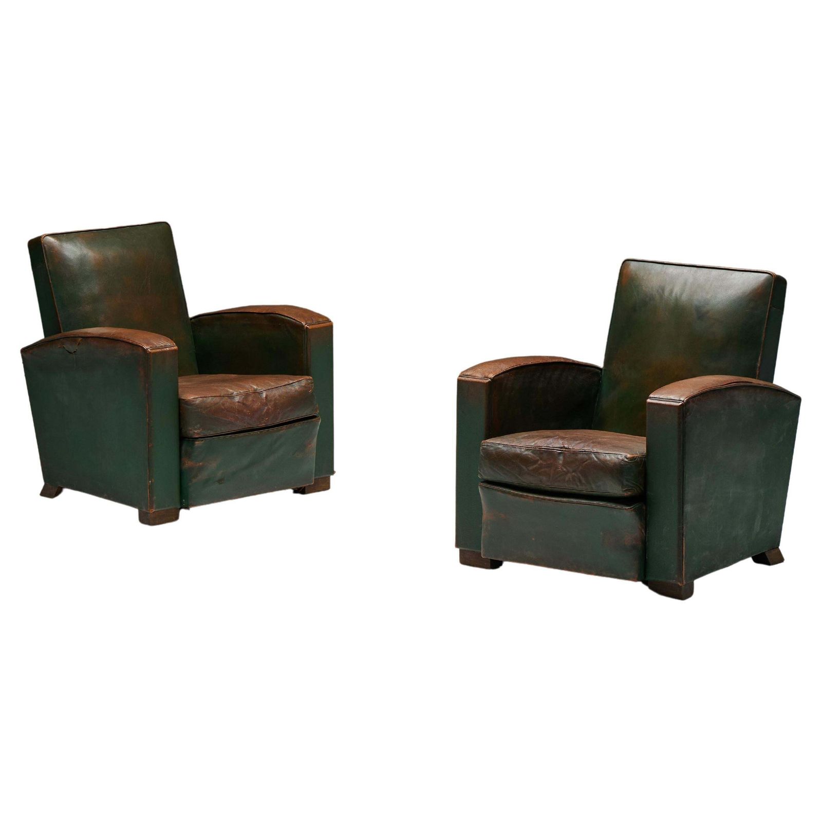 Art Deco Leather Club Chairs, France, 1930s