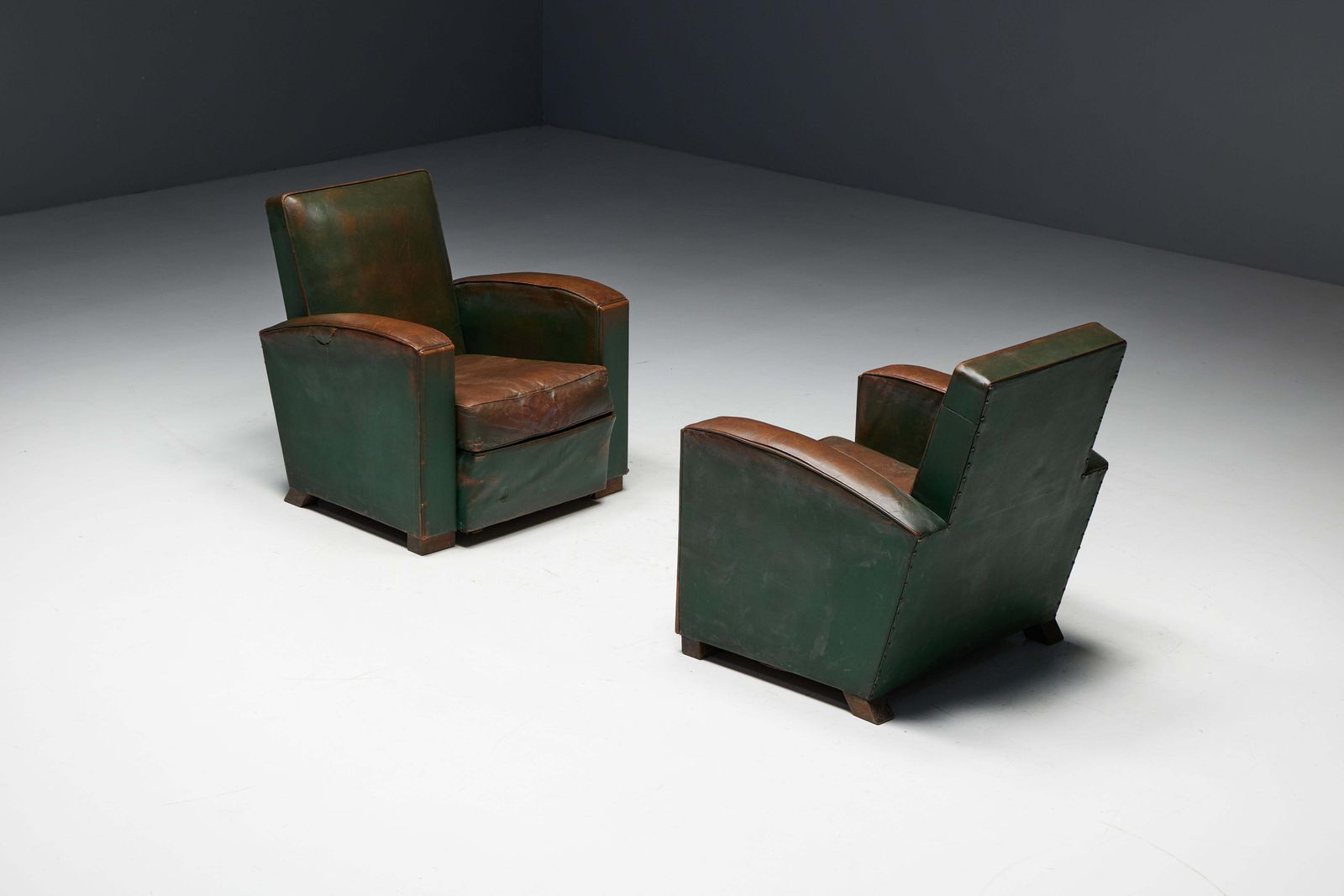 Art Deco Leather Club Chairs, France, 1930s photo Furniture