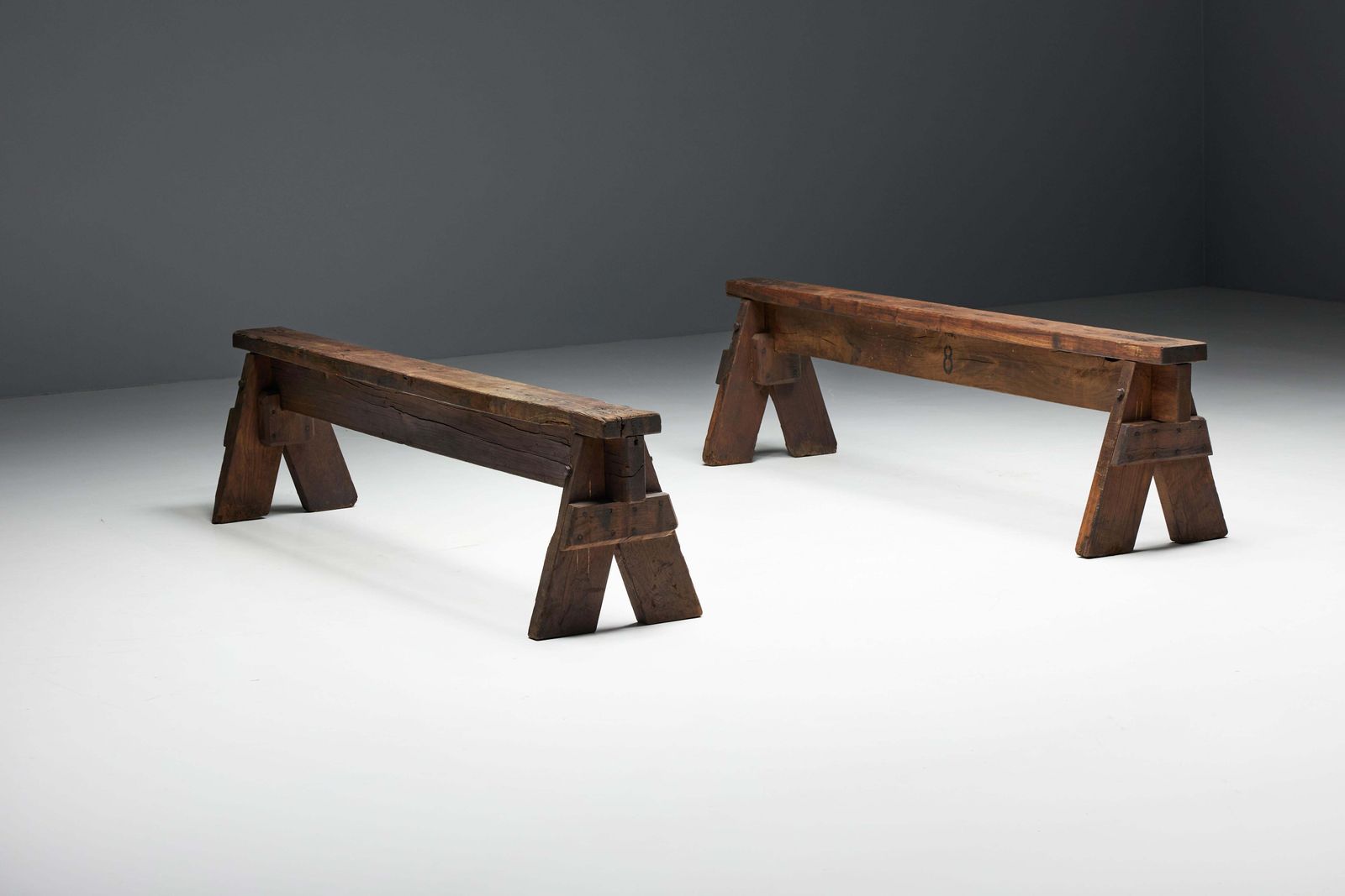 Brutalist Folk Art Benches, France, 19th Century photo vintage