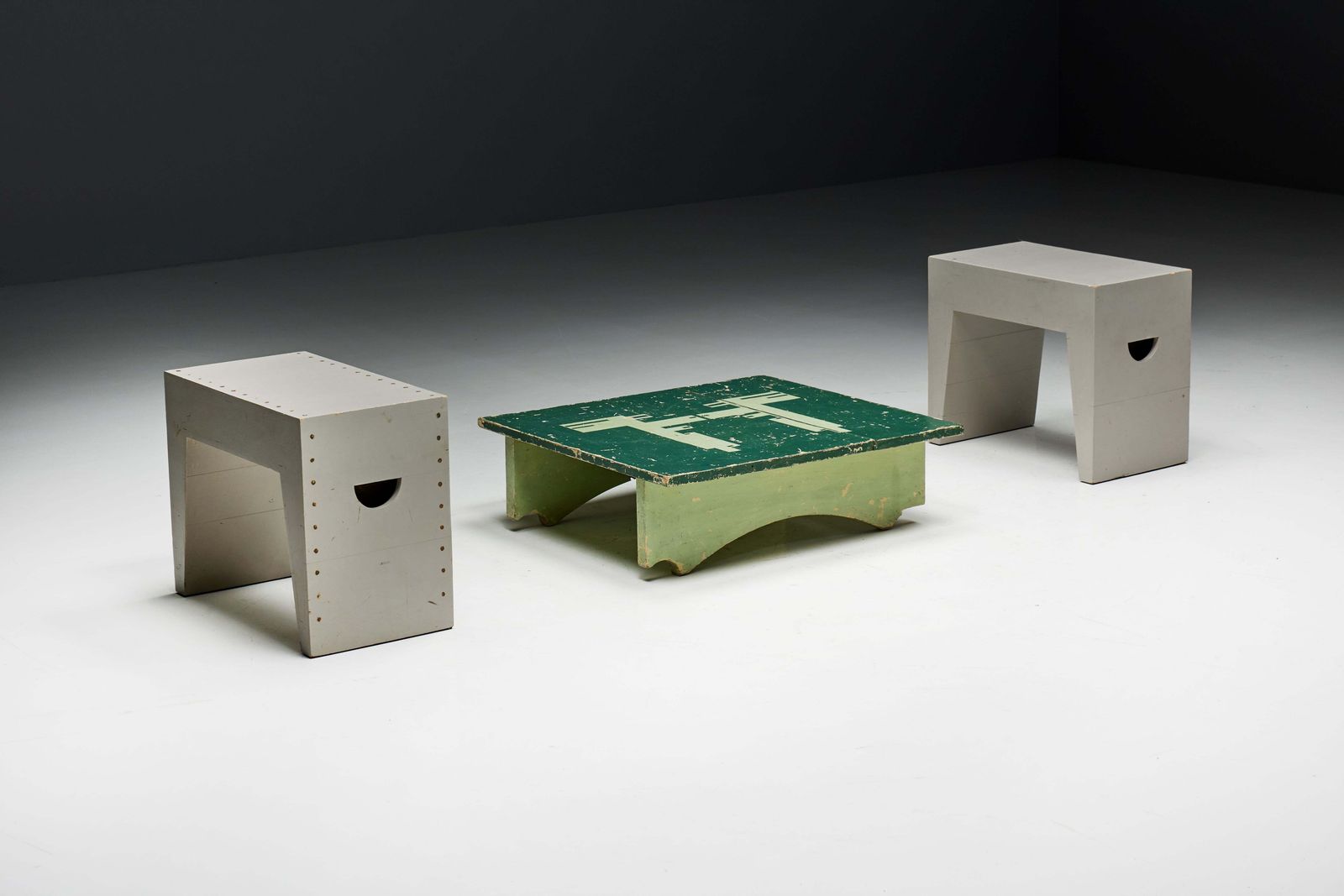 Furniture Green Art Populaire Side Table, France, 19th Century photo