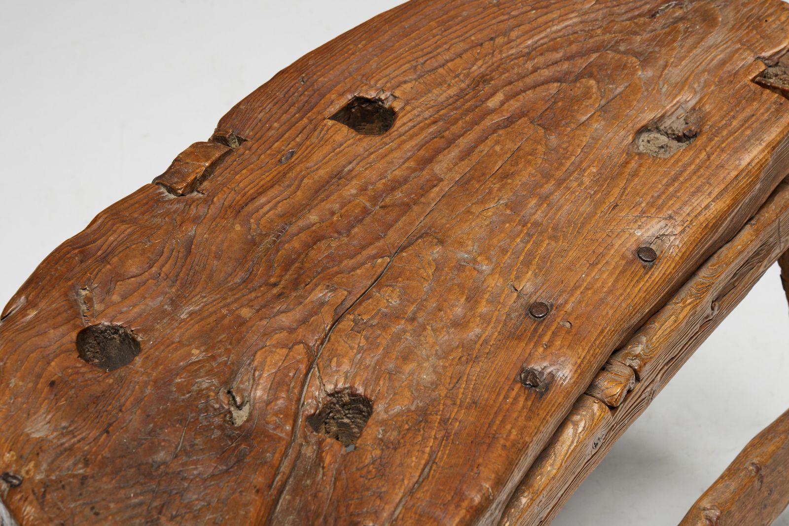 Organic Tripod Bench In Solid Wood, France, 19th Century photo for sale