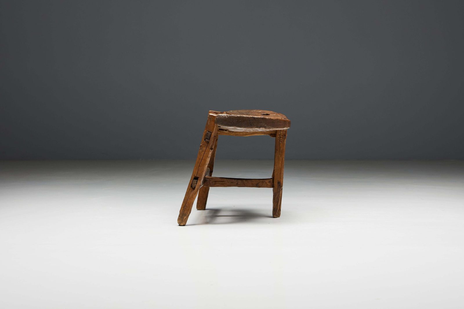 Organic Tripod Bench In Solid Wood, France, 19th Century photo buy