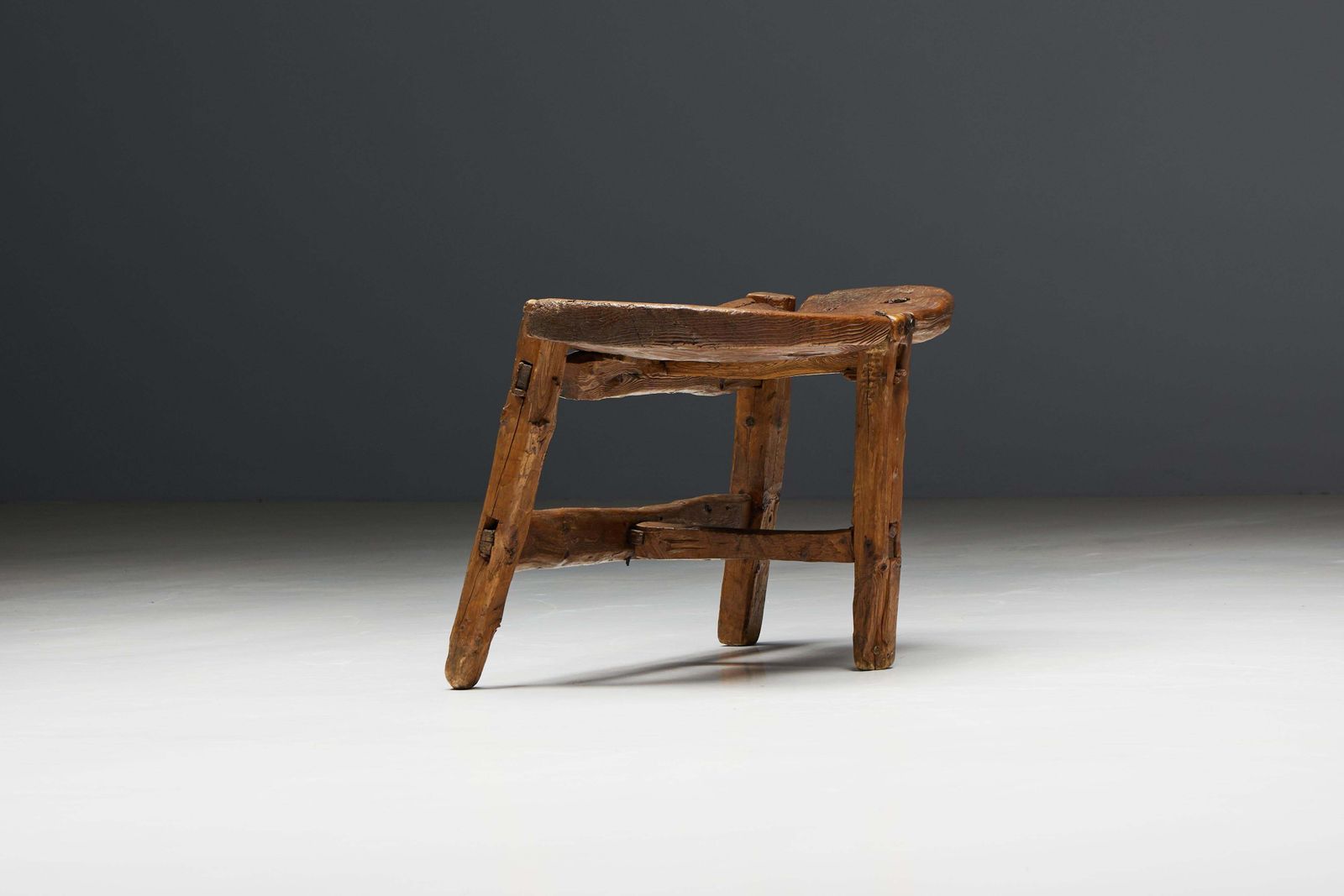 Organic Tripod Bench In Solid Wood, France, 19th Century photo vintage