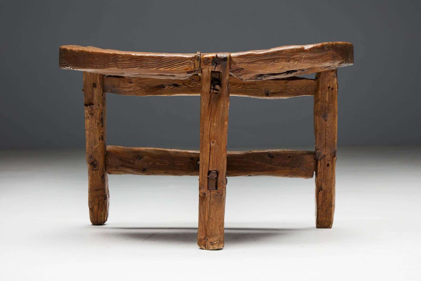 4195.0 Organic Tripod Bench In Solid Wood, France, 19th Century photo