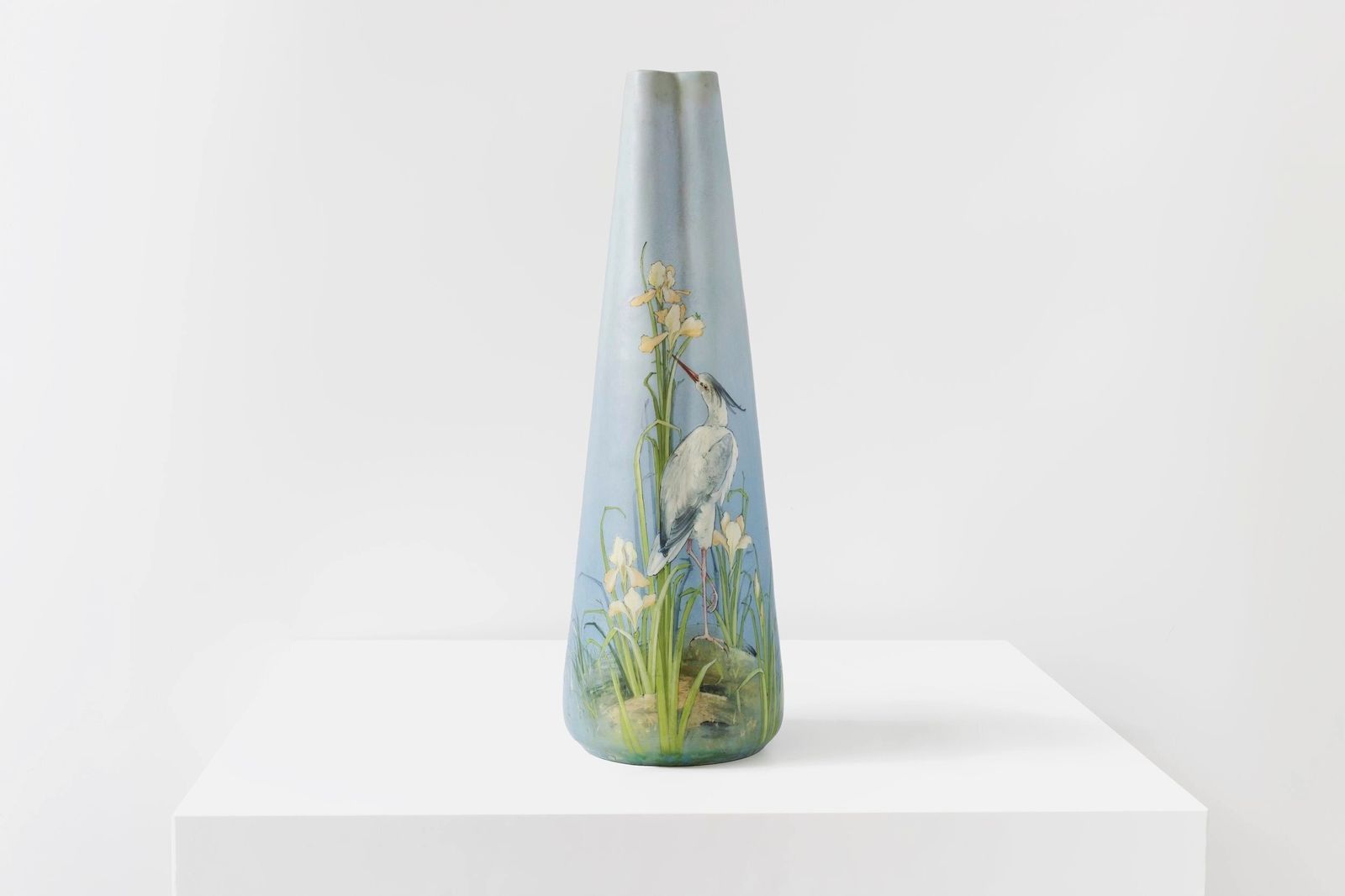 19th Century Tall Vase In Blue Ceramic And Enamels By Delphin Massier, French Design
