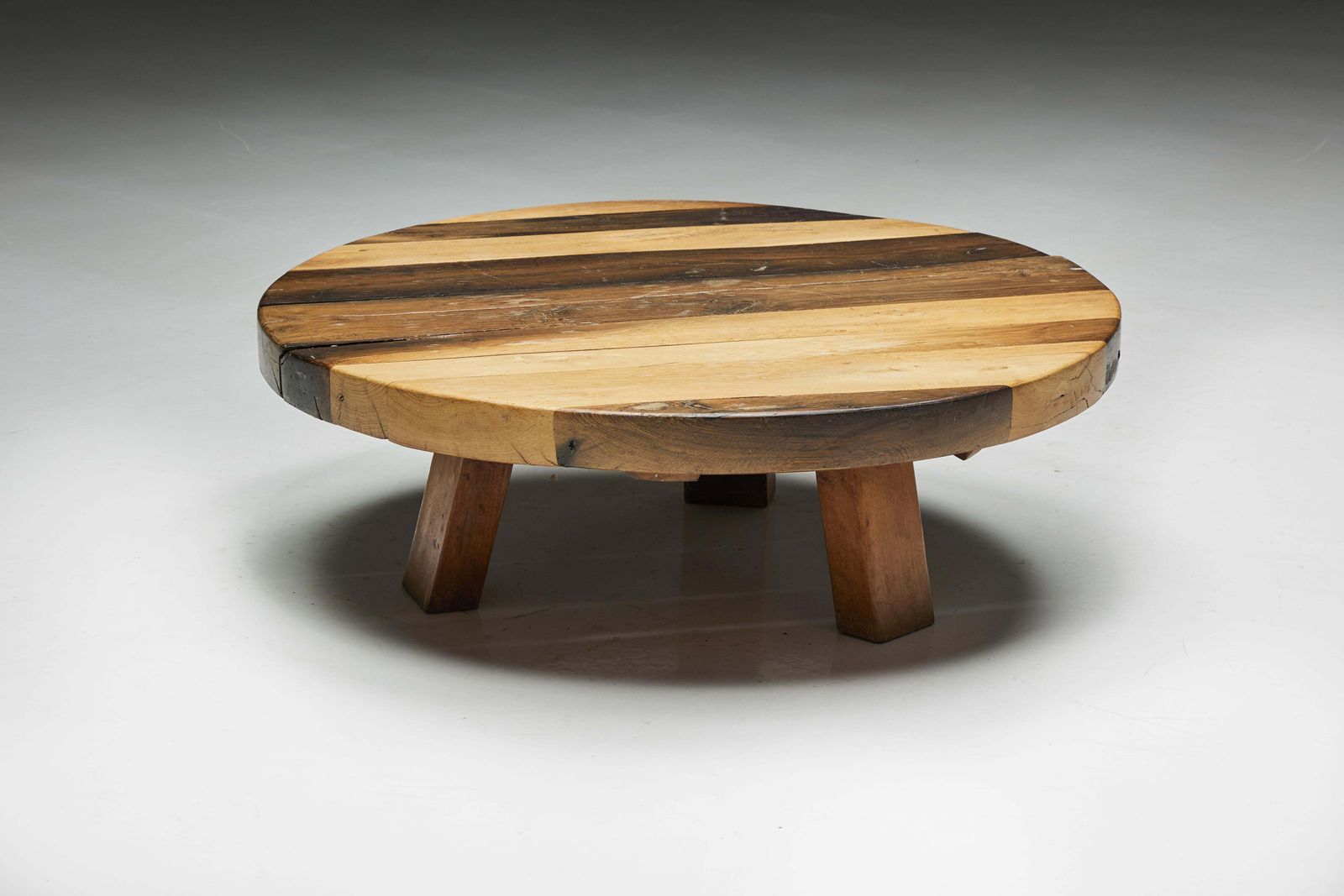 Round Artisan Wooden Coffee Table, France, 1950s photo for sale